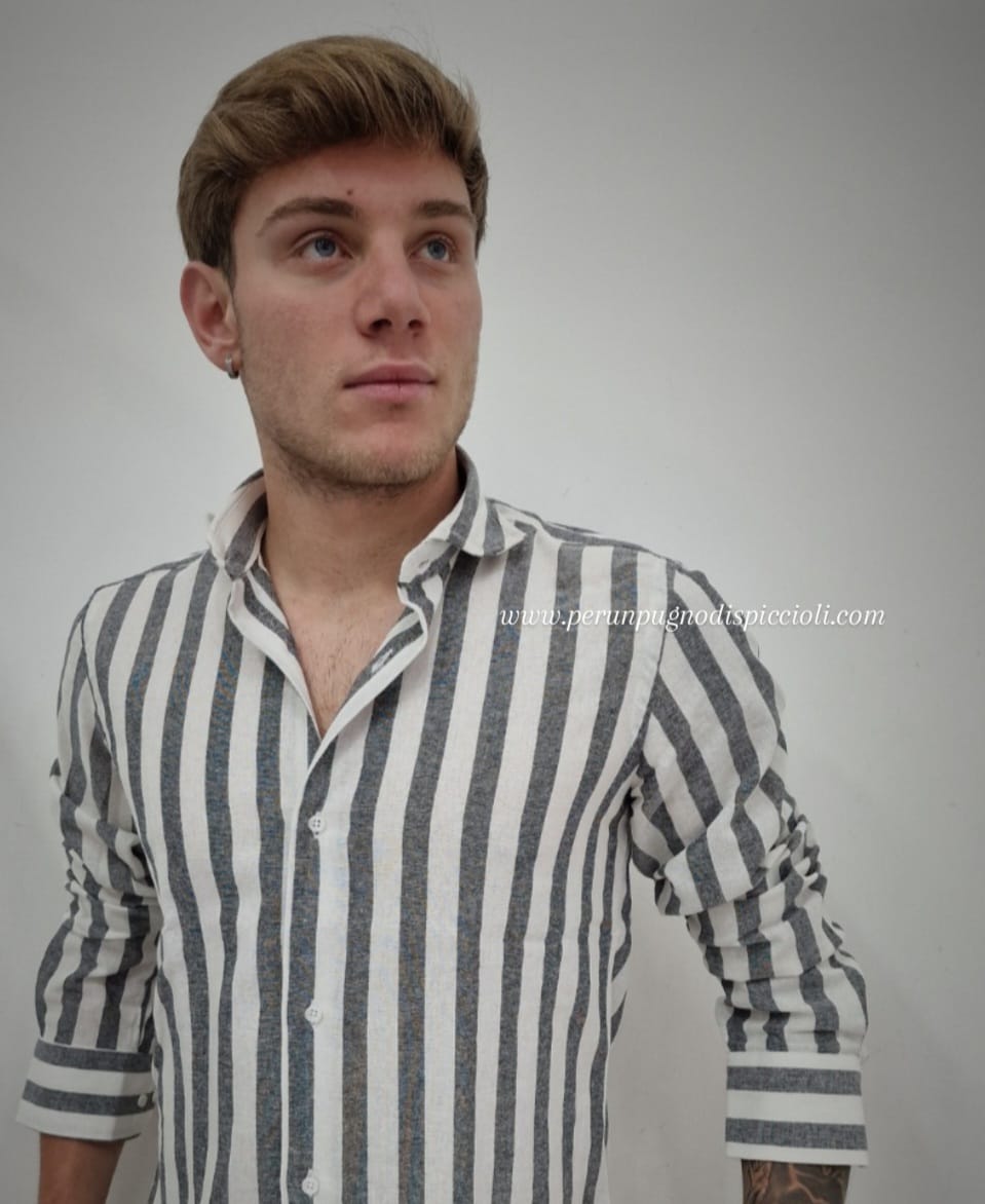 Camicia Guerriero Sartoriale con righi in lino