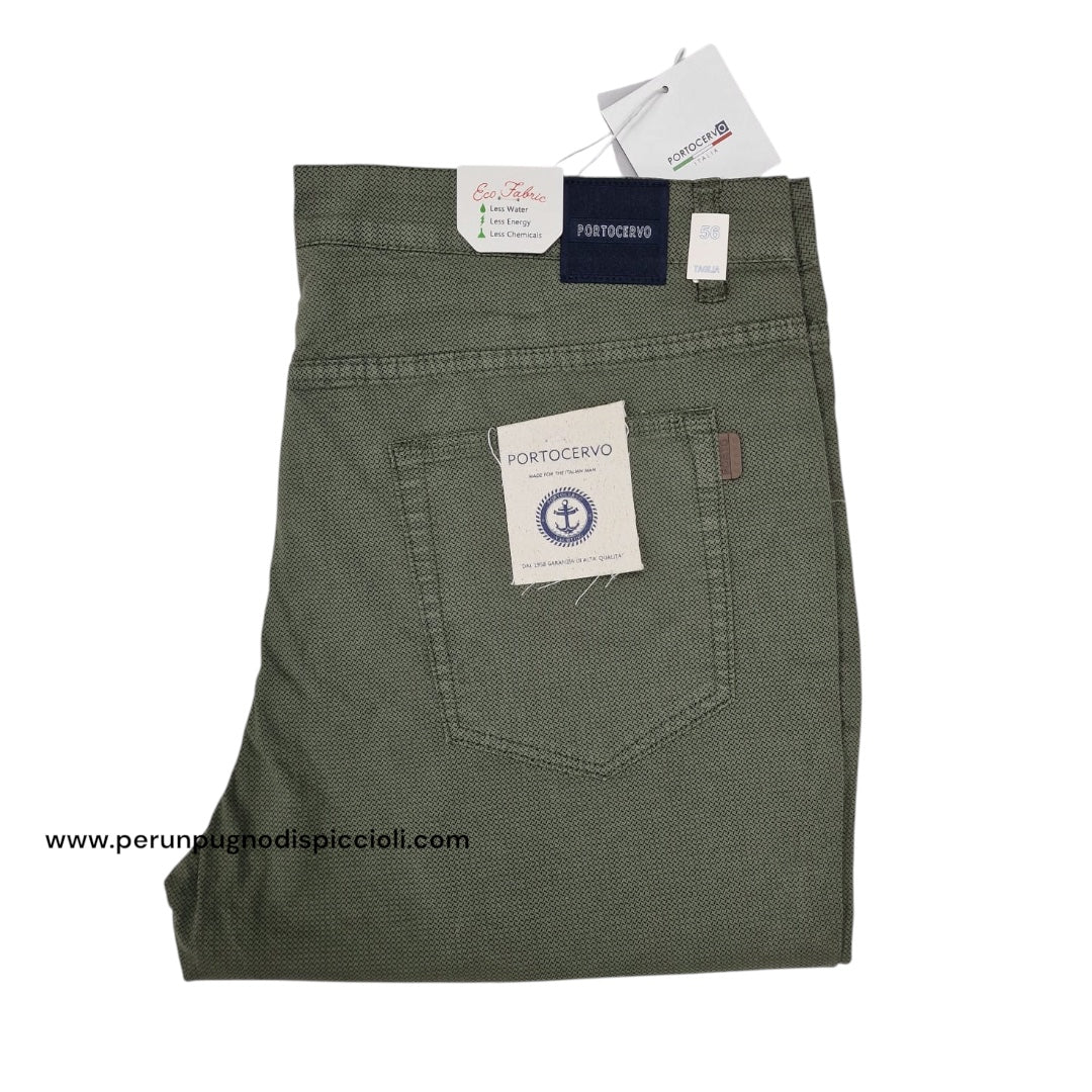 Pantalone Portocervo 5 tasche in cotone con microfantasia