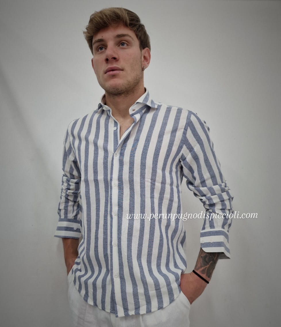 Camicia Guerriero Sartoriale con righi in lino