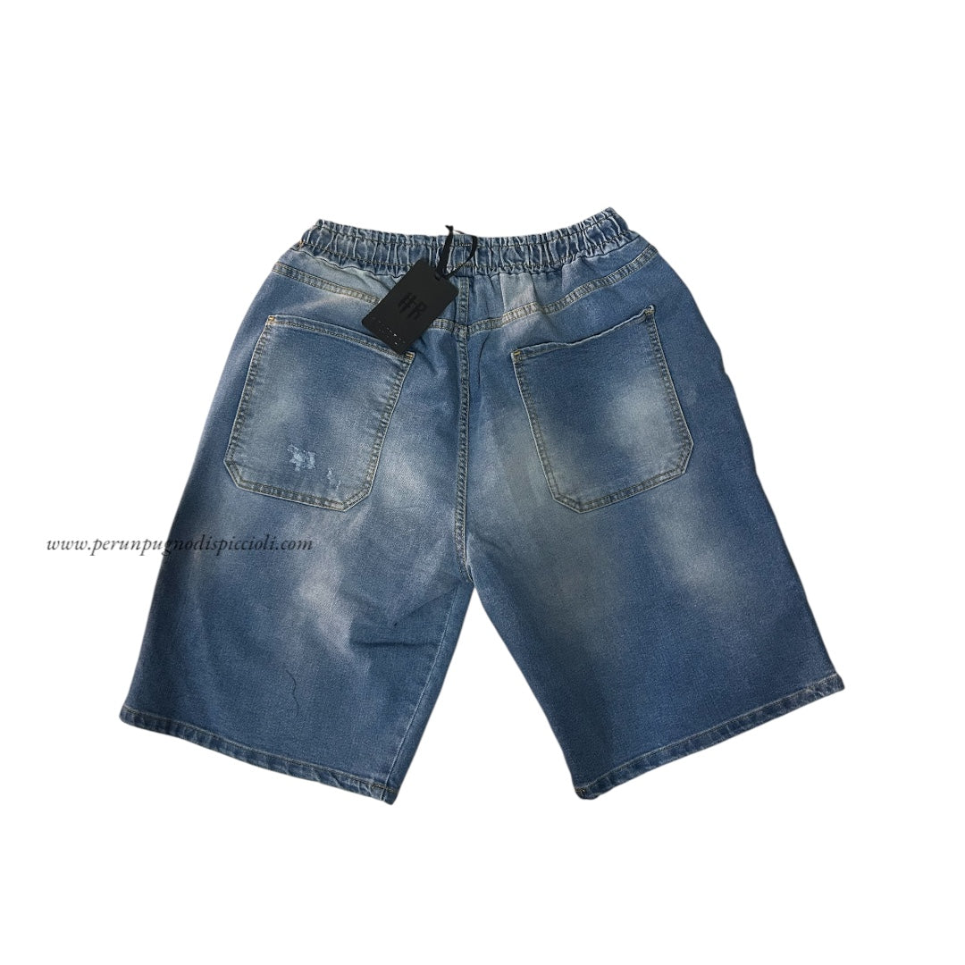 Shorts in jeans con strappo Reset 2.0 con elastico