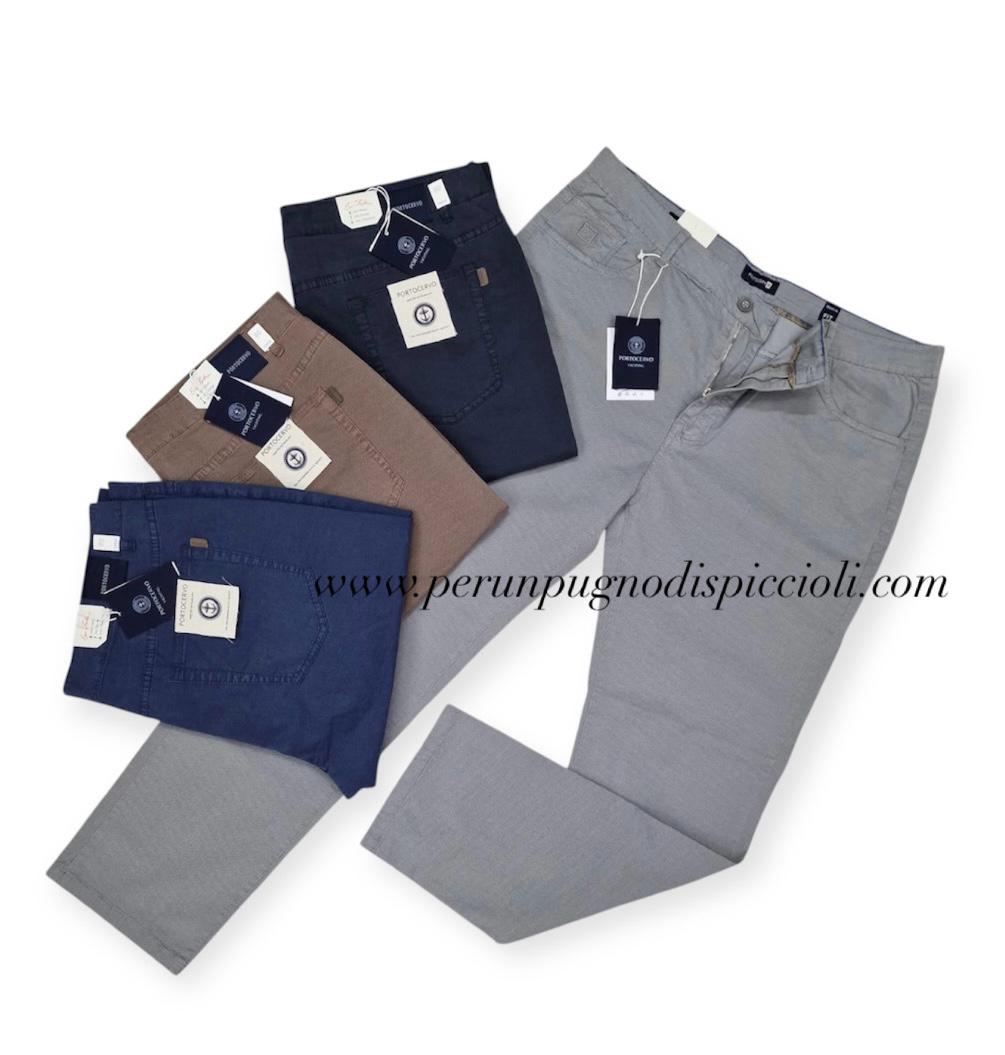 Pantalone Portocervo 5 tasche in cotone con microfantasia