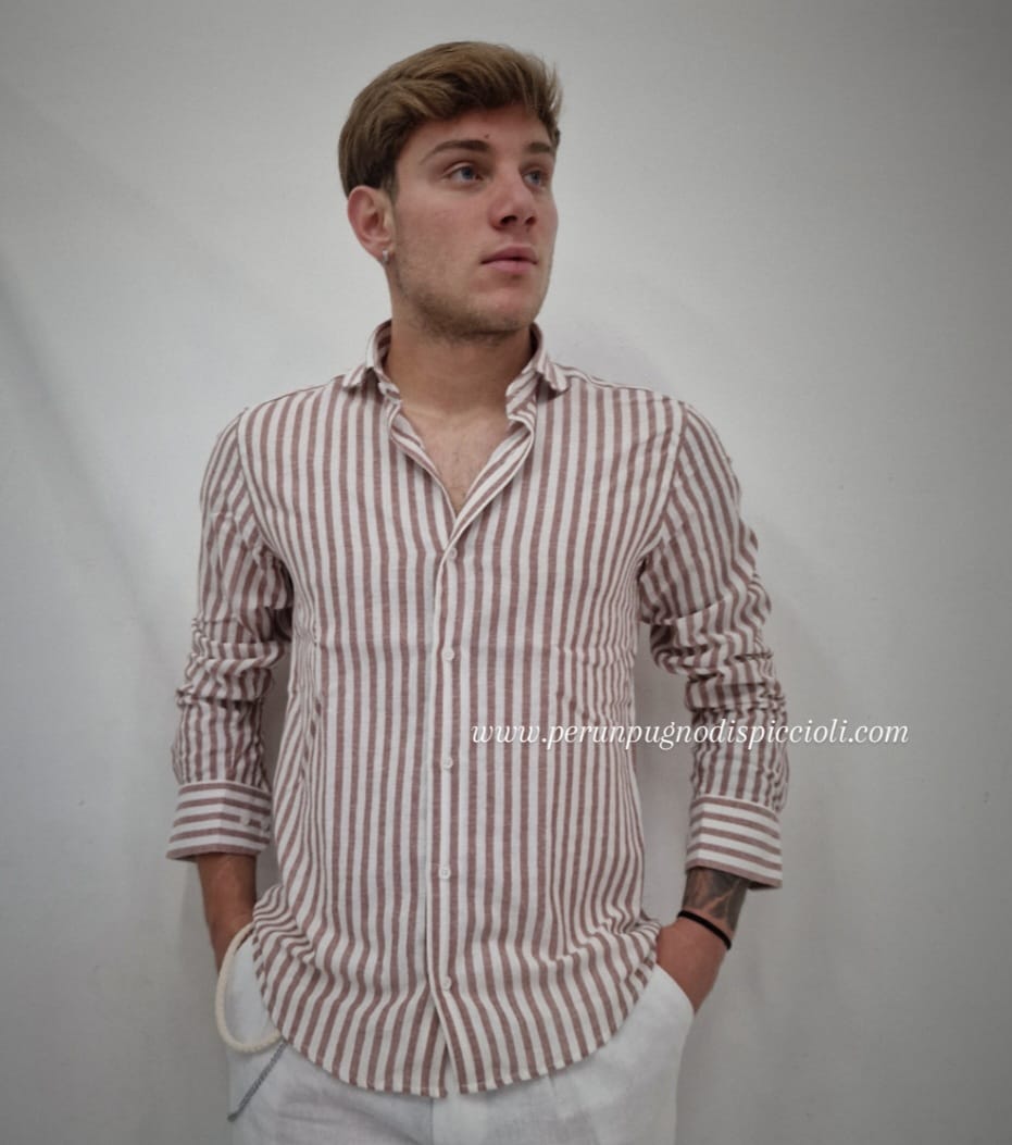 Camicia Guerriero Sartoriale con righi in lino