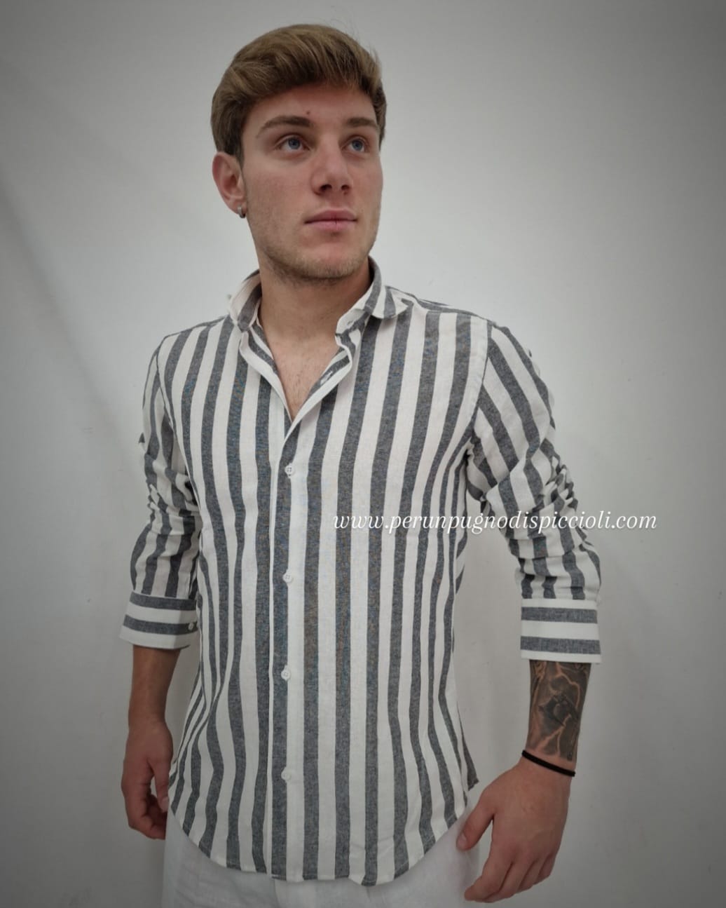 Camicia Guerriero Sartoriale con righi in lino