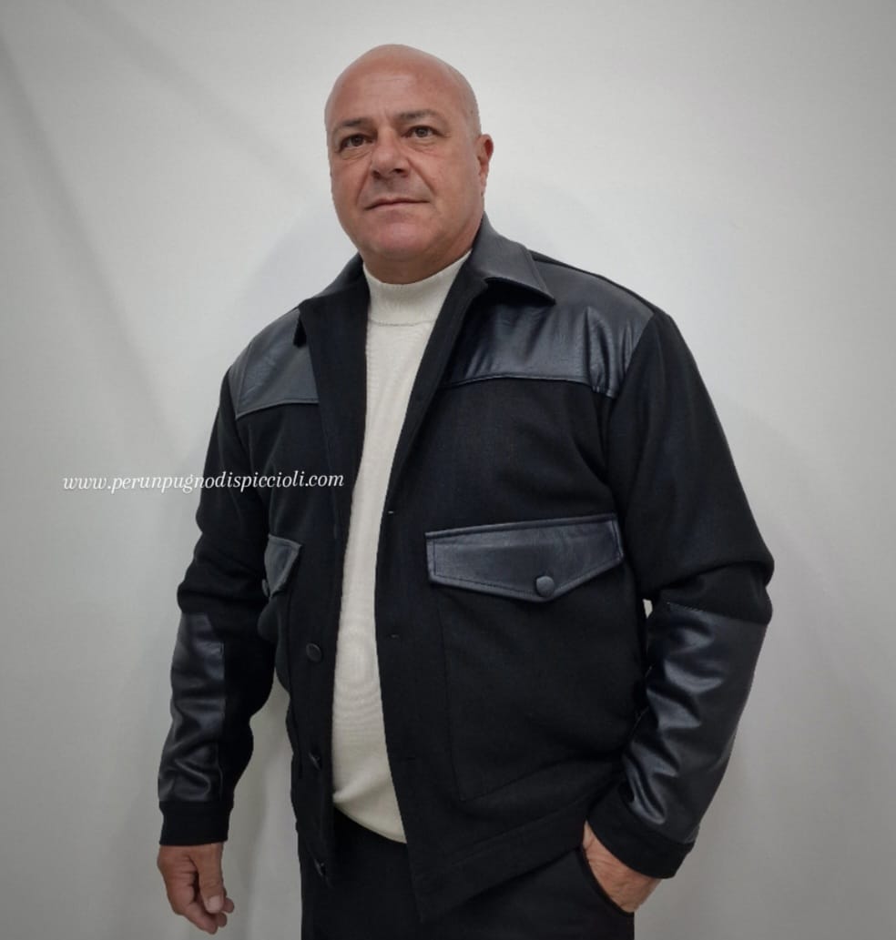 Cappotto corto Reset 2.0 in panno con inserti in pelle