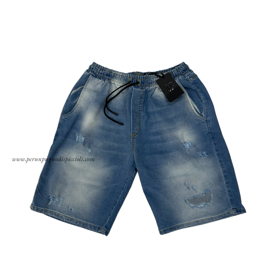 Shorts in jeans con strappo Reset 2.0 con elastico