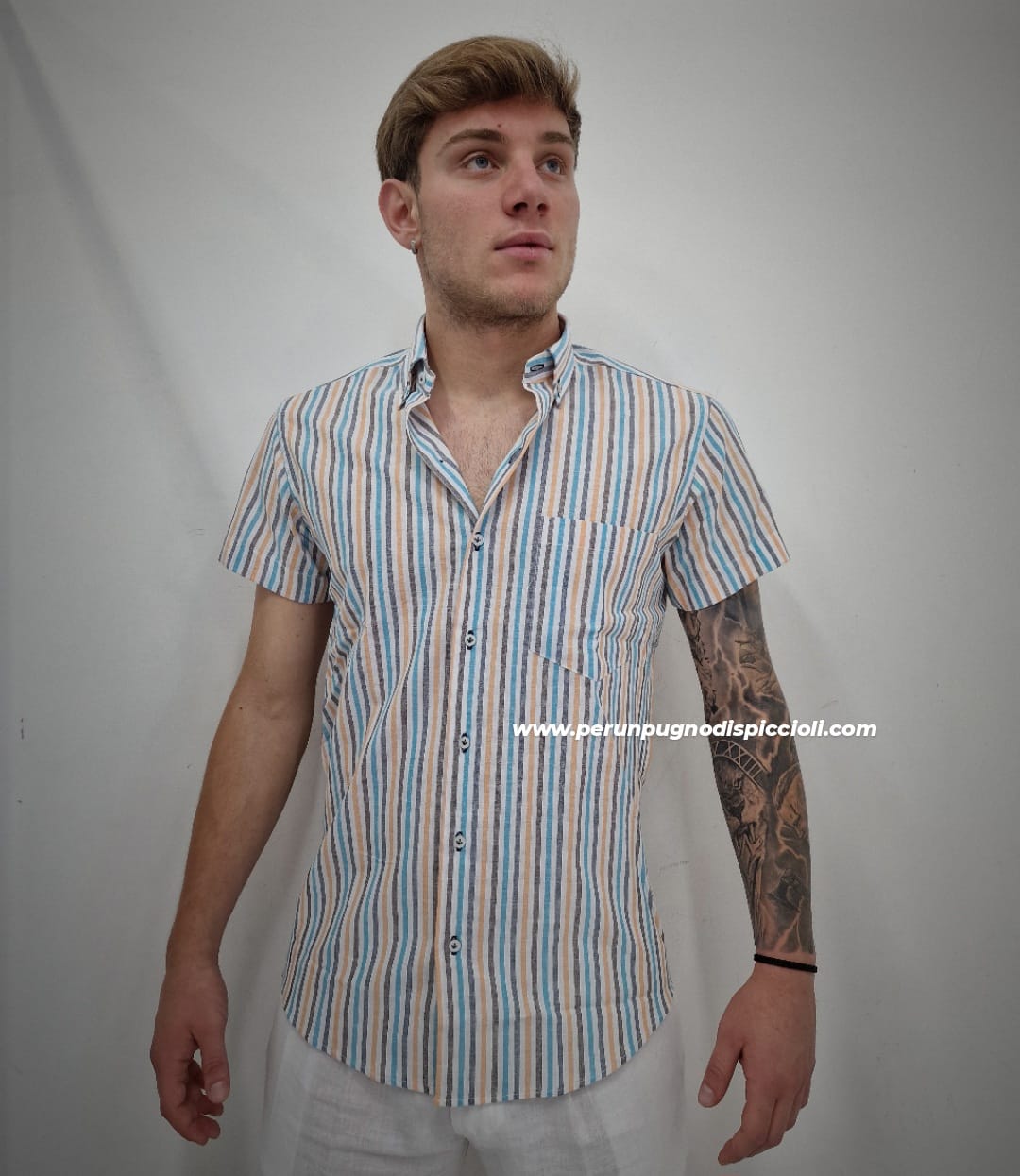 Camicia Portocervo mezza manica con taschino rigo stretto