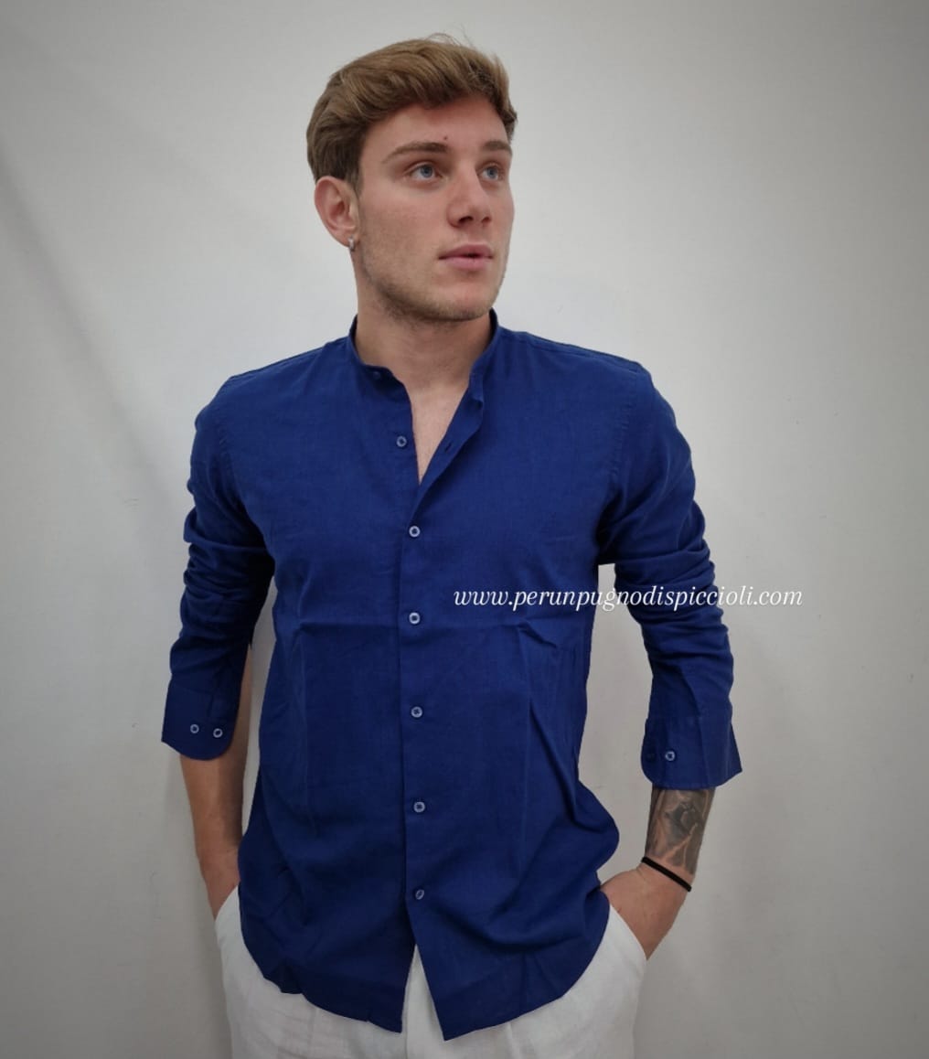 Camicia in lino e cotone collo coreano Emporio