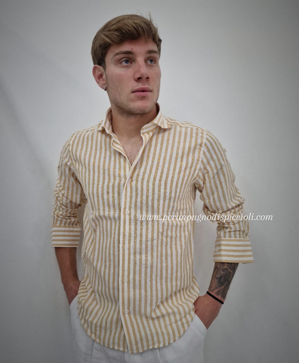 Camicia Guerriero Sartoriale con righi in lino