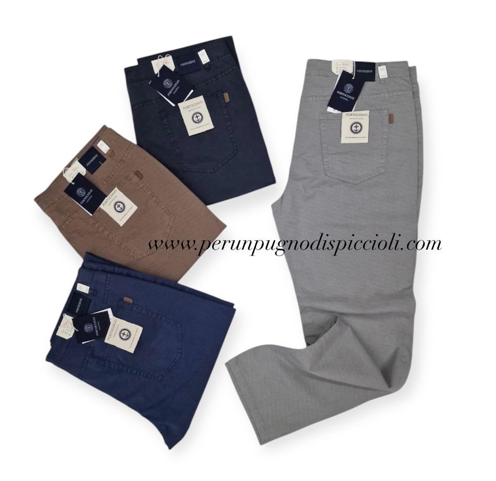 Pantalone Portocervo 5 tasche in cotone con microfantasia