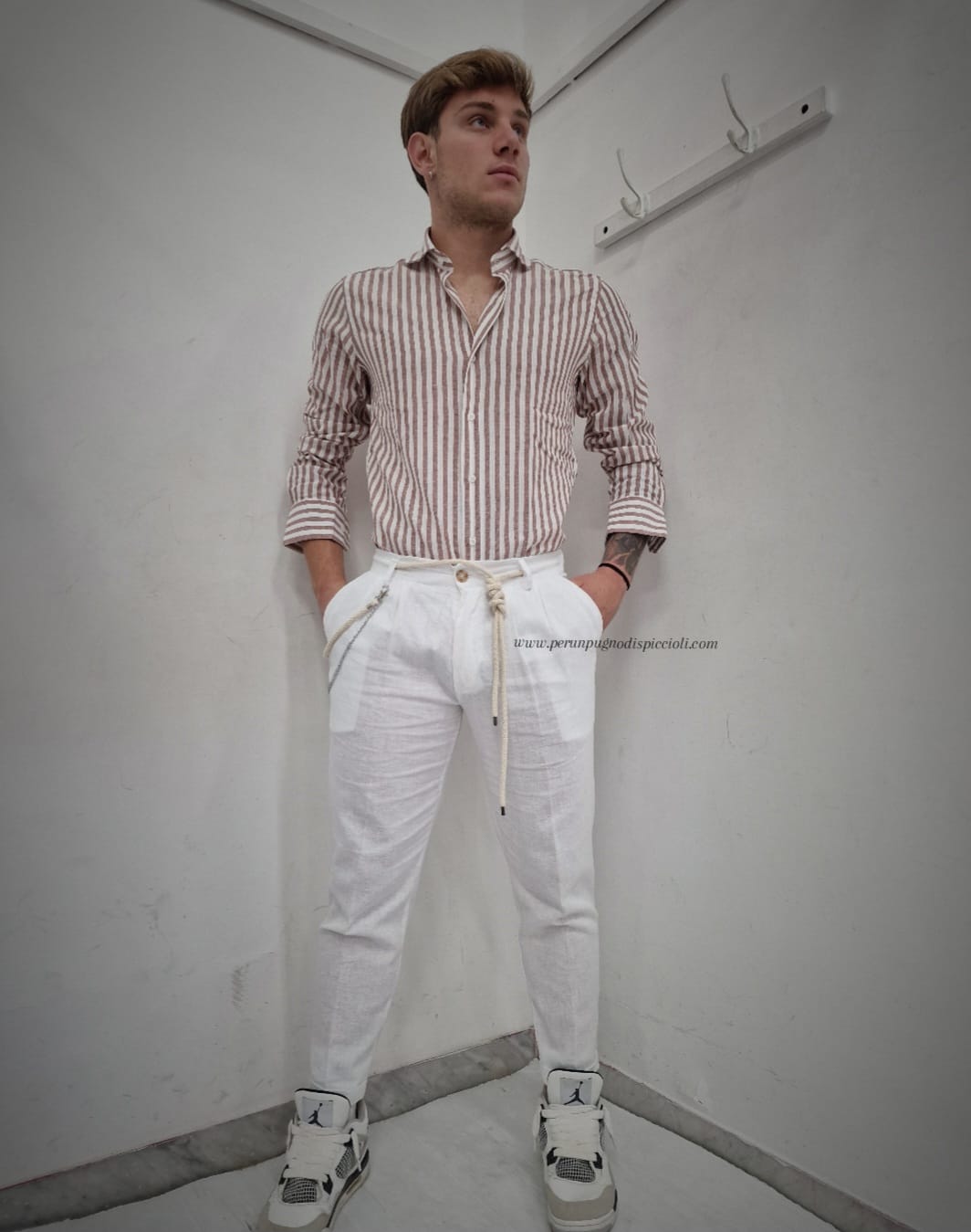 Camicia Guerriero Sartoriale con righi in lino
