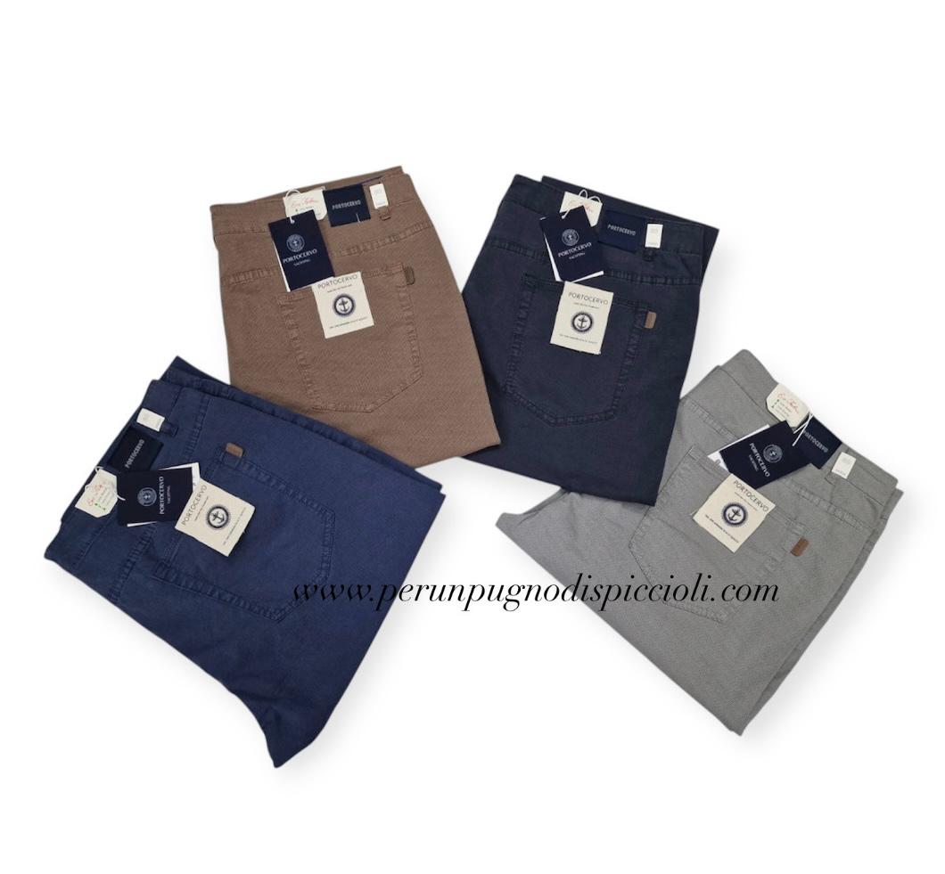 Pantalone Portocervo 5 tasche in cotone con microfantasia