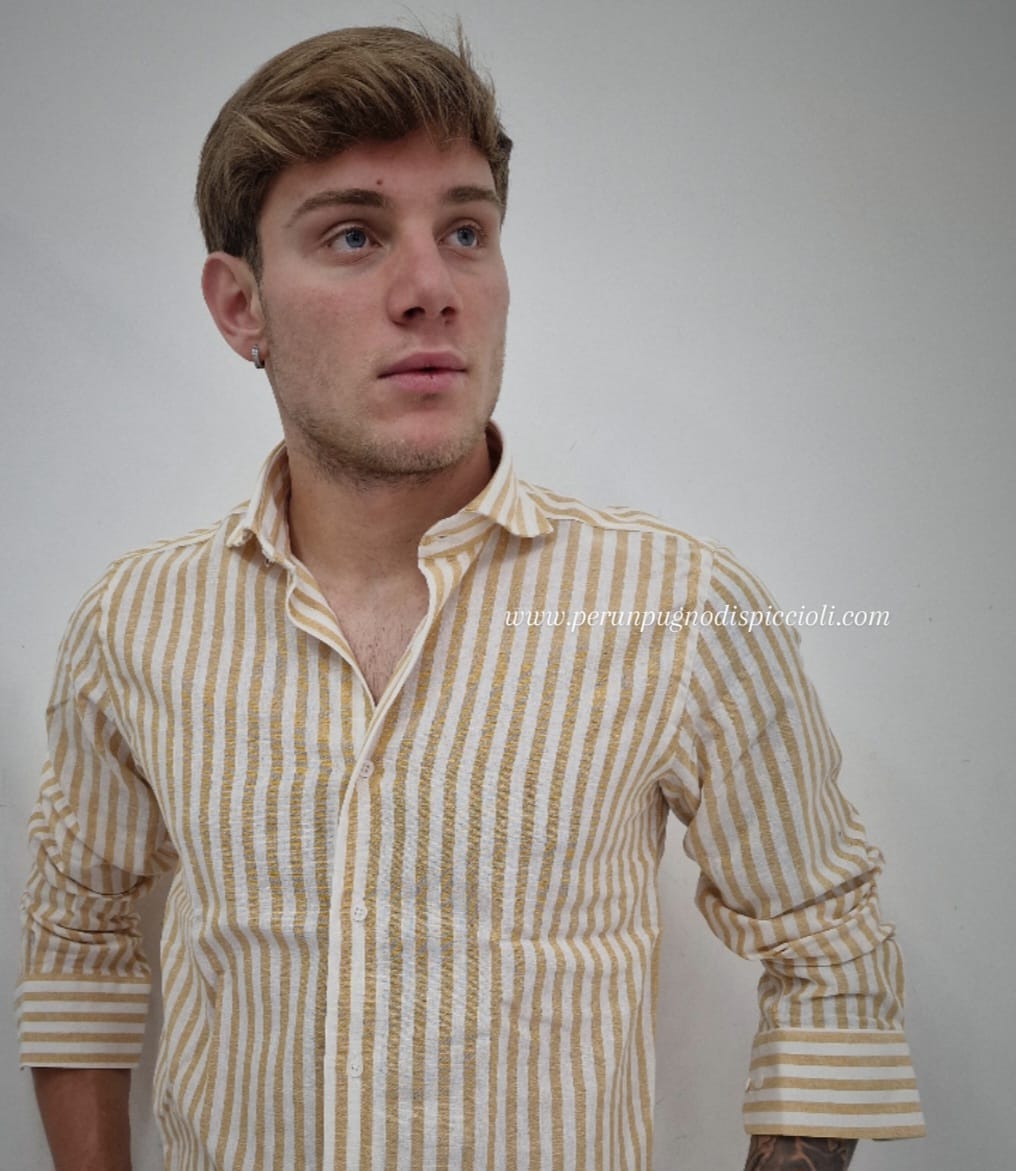 Camicia Guerriero Sartoriale con righi in lino