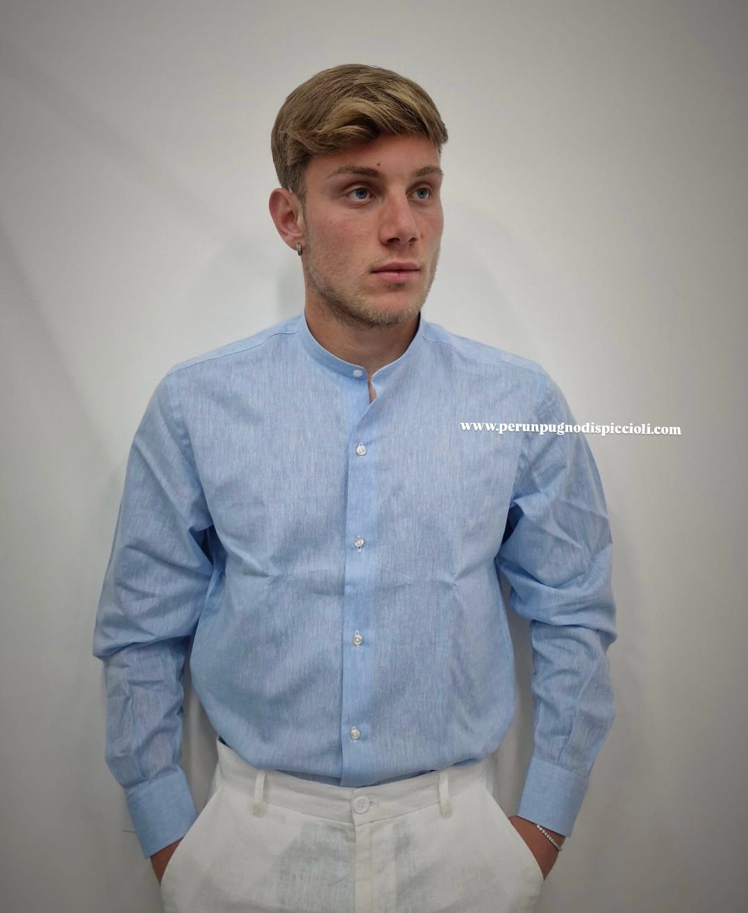 Camicia Portocerco collo coreano in lino