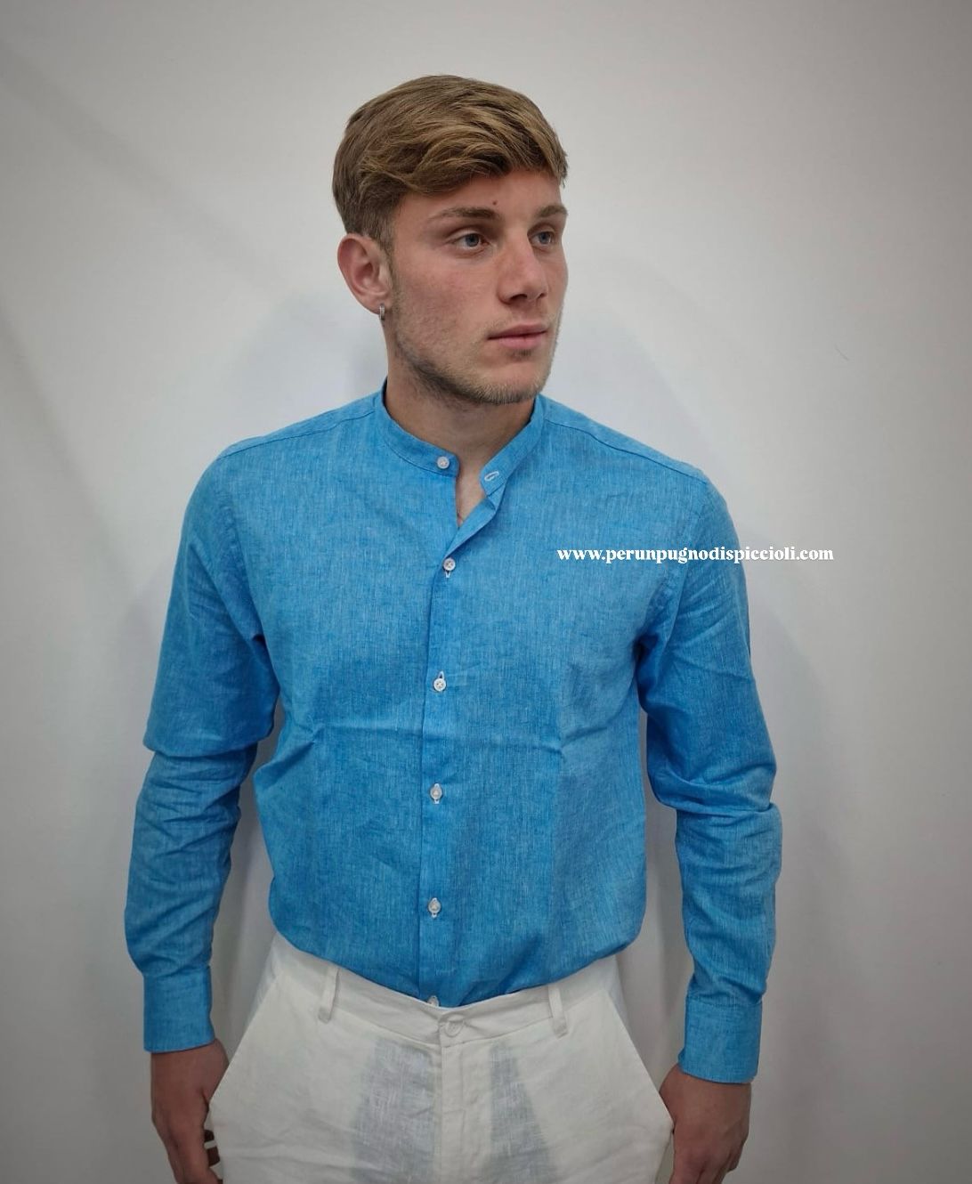 Camicia Portocerco collo coreano in lino