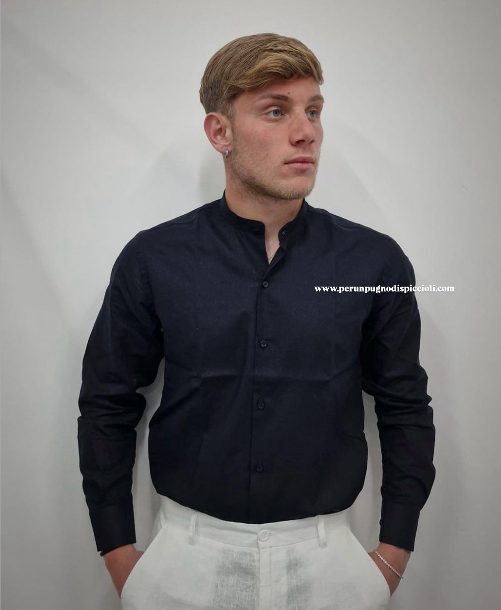 Camicia Portocerco collo coreano in lino