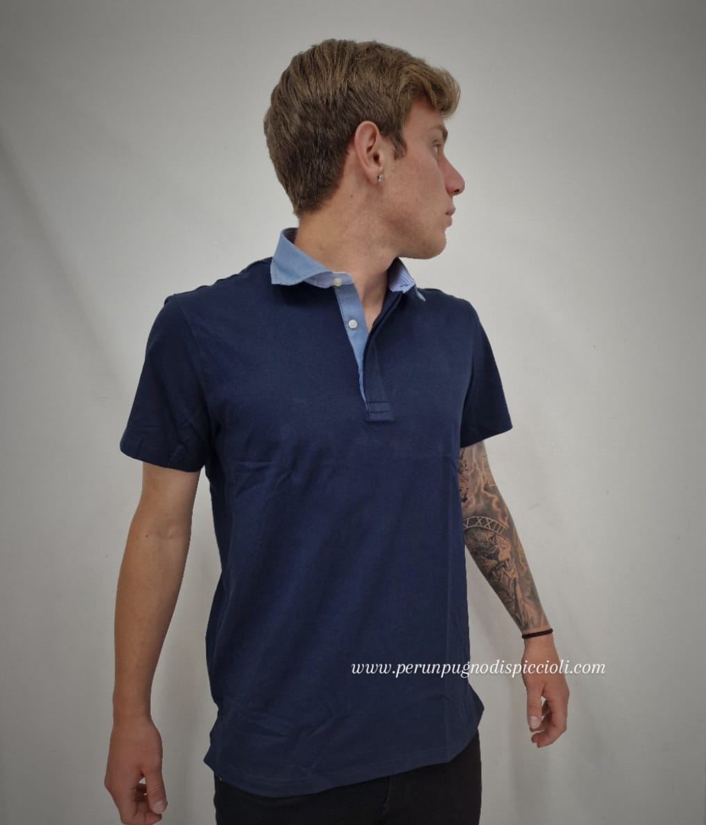 Polo Portocervo collo a camicia color jeans
