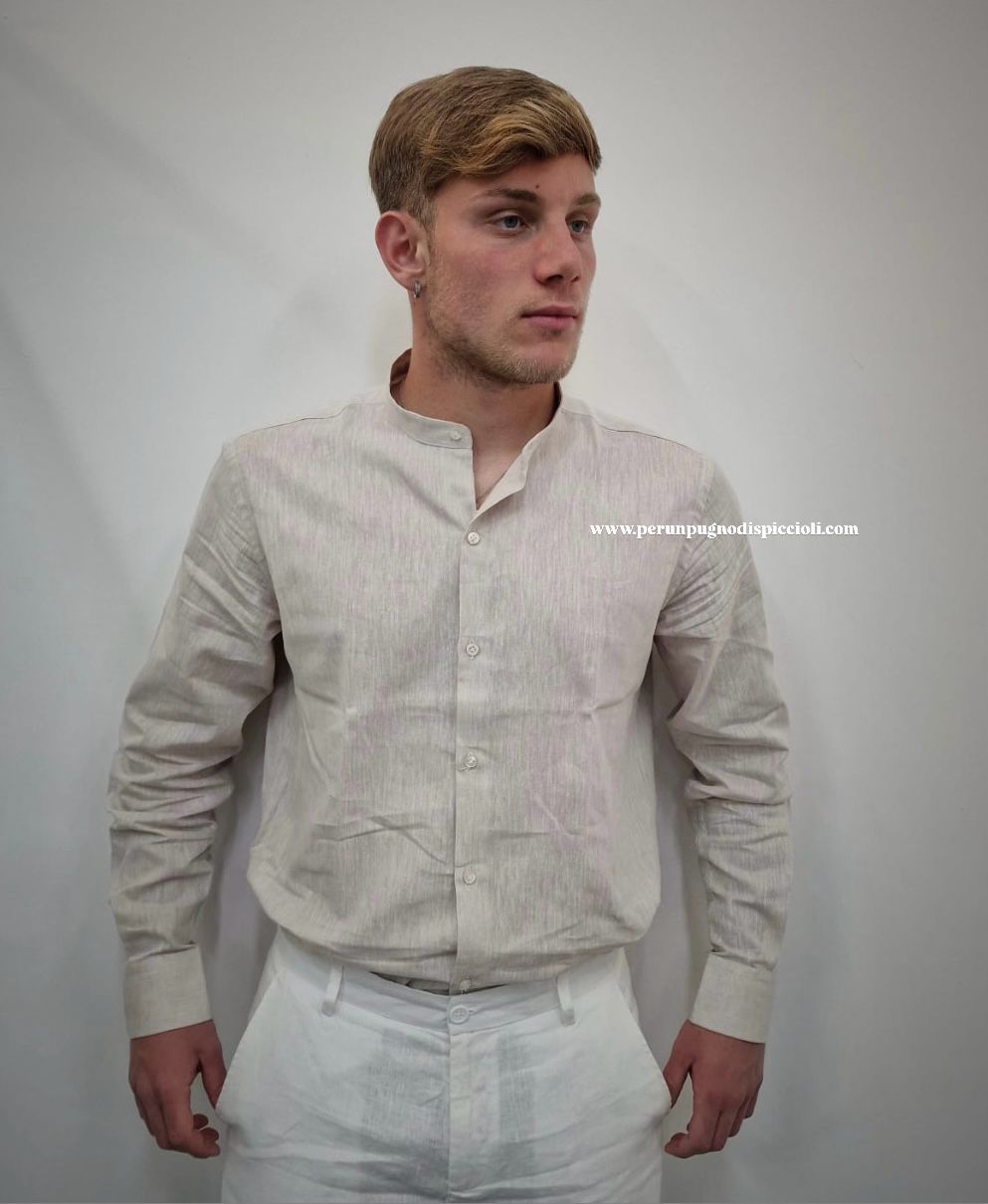 Camicia Portocerco collo coreano in lino
