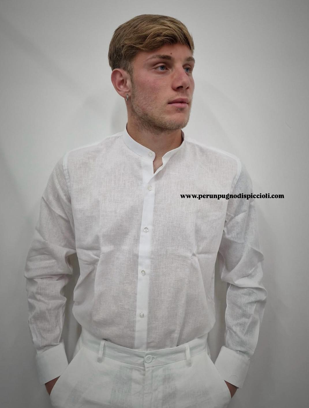 Camicia Portocerco collo coreano in lino