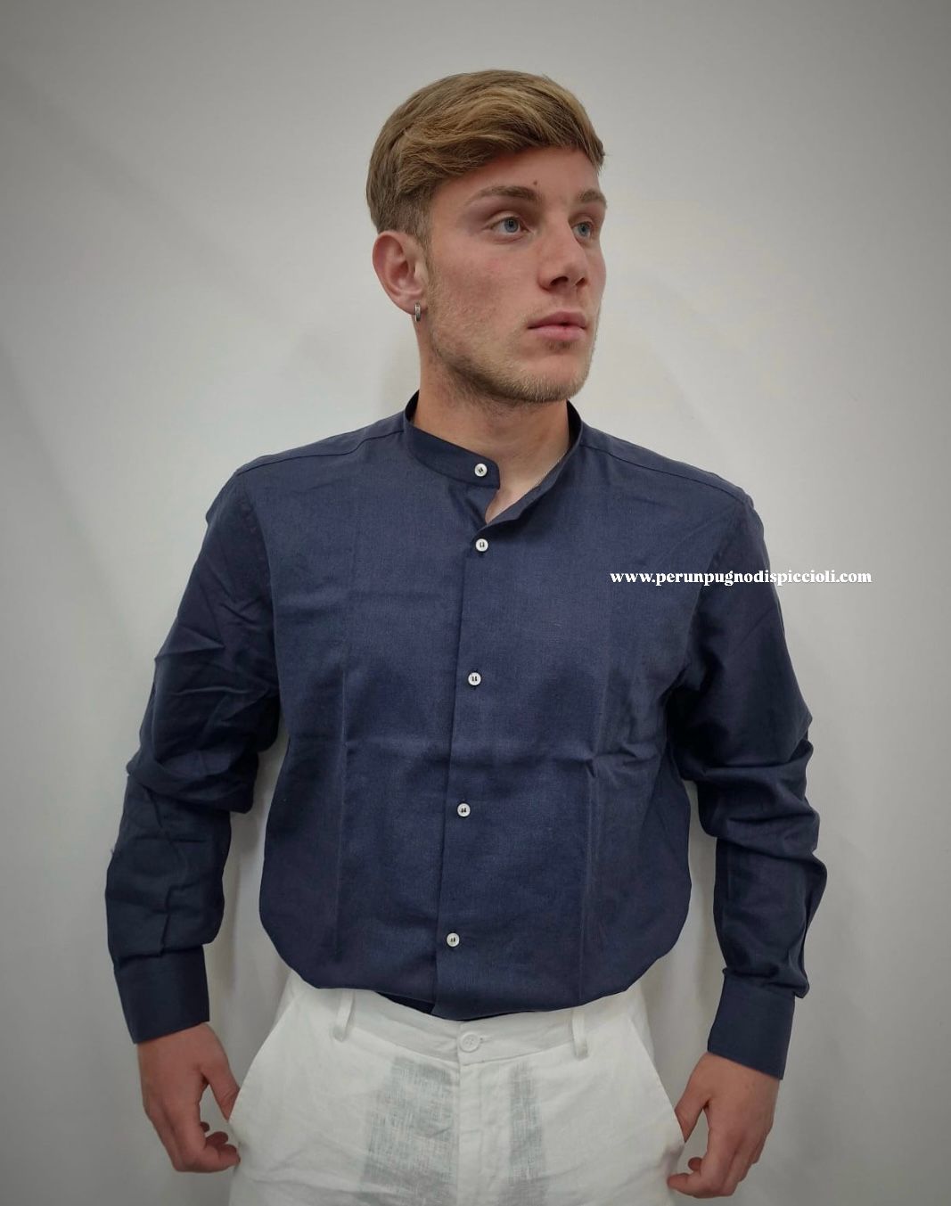 Camicia Portocerco collo coreano in lino