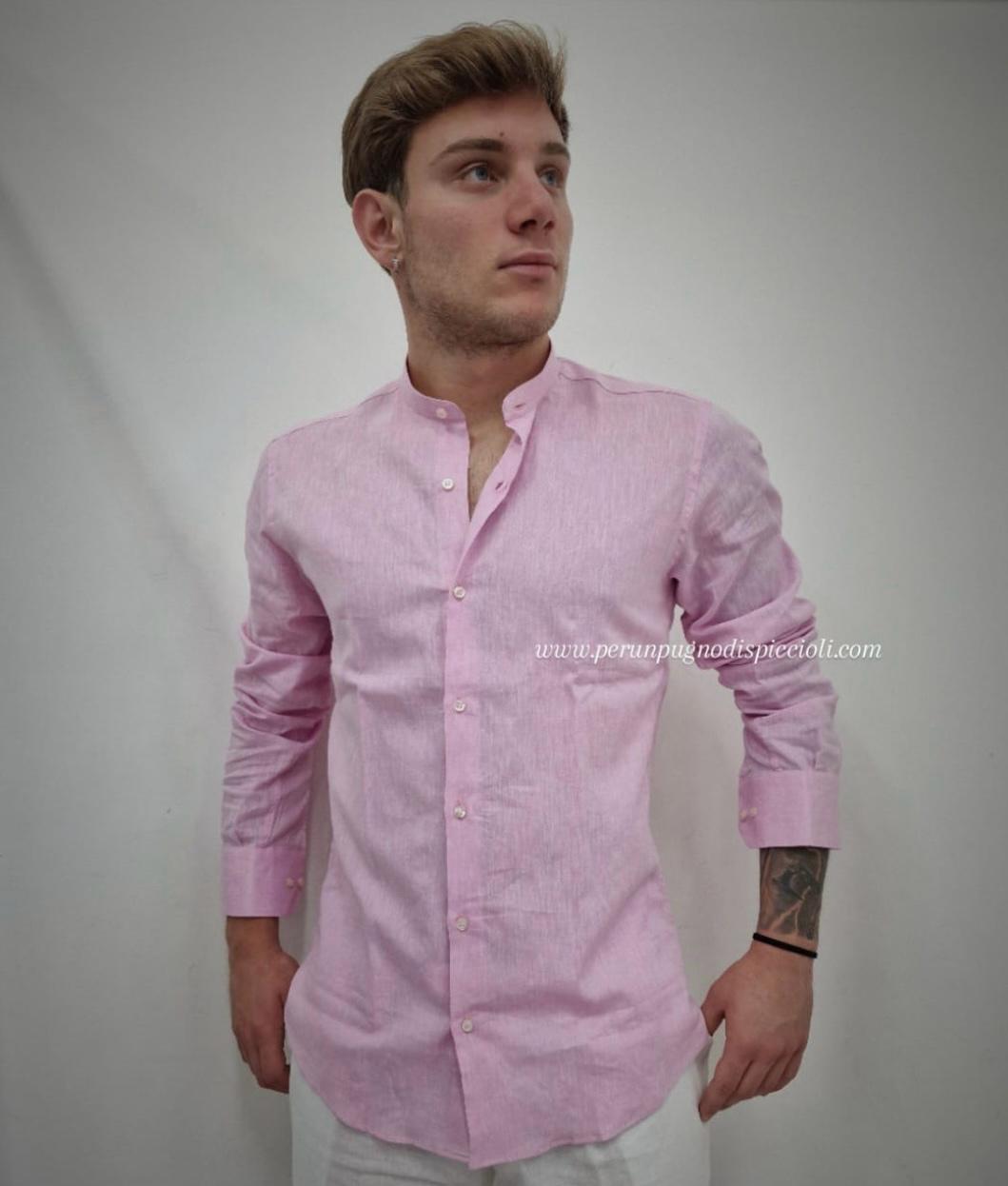 Camicia Portocerco collo coreano in lino